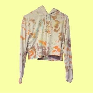 Cropped Tie-Dye Drawstring Hoodie